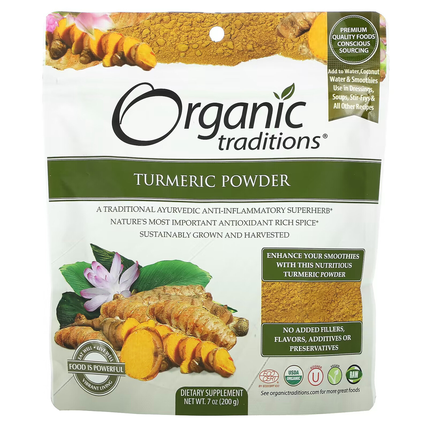 

Organic Traditions, Куркума в порошке, 200 г (7 унций)