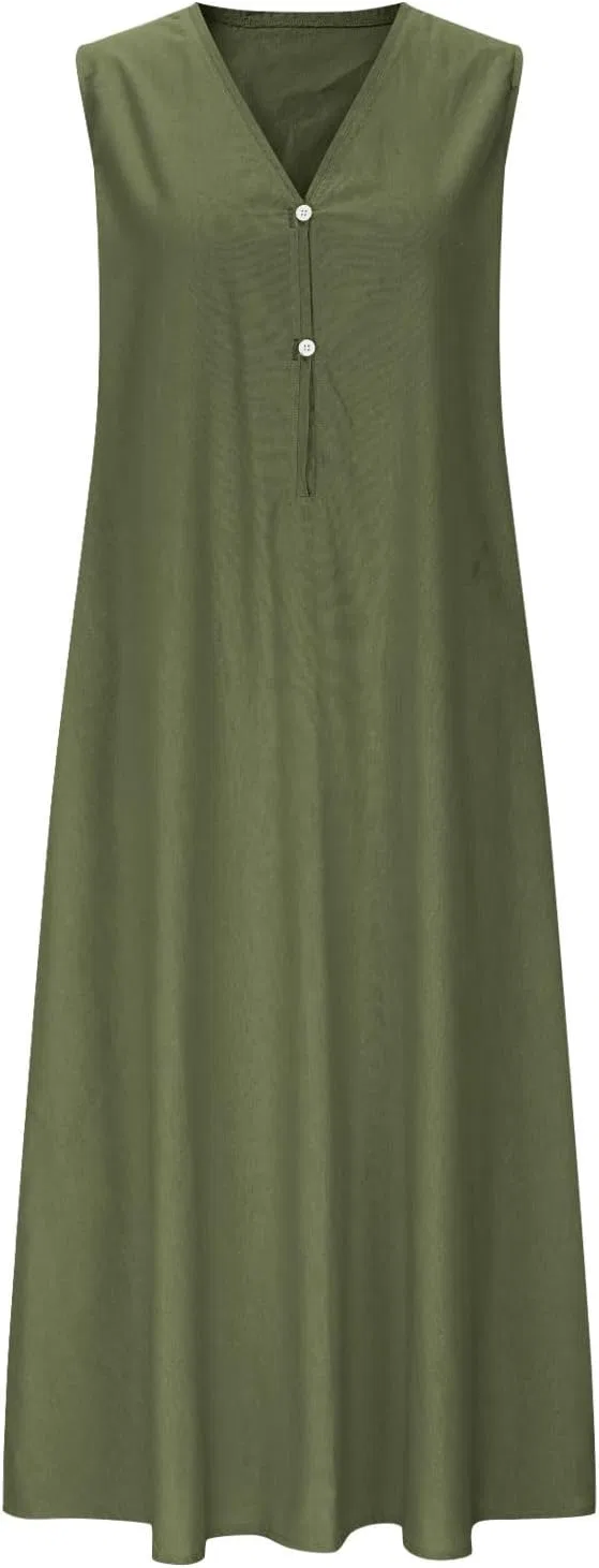 Женское летнее платье-макси с V-образным вырезом, Army Green — фото 4