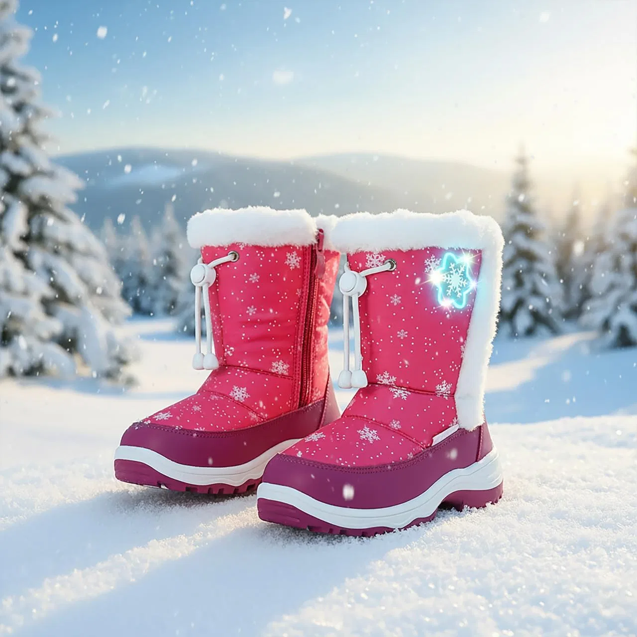 Детские зимние сапоги с подсветкой для мальчиков и девочек NOVA MOUNTAIN, Fuchsia — фото 4