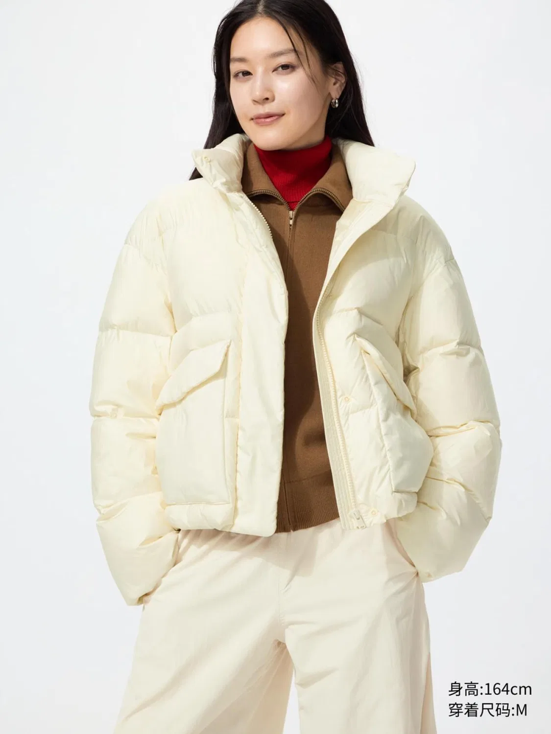 Куртка-пуховик женская мягкая ткань Uniqlo, молочный