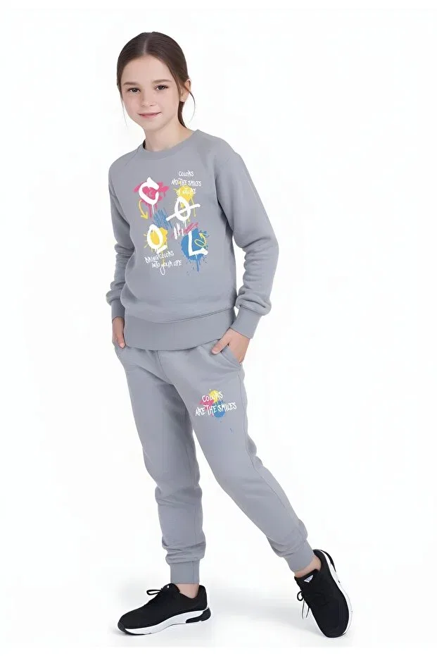 Детский комплект спортивных костюмов для девочек с принтом Panios Kids, Black-Navy-Grey — фото 2