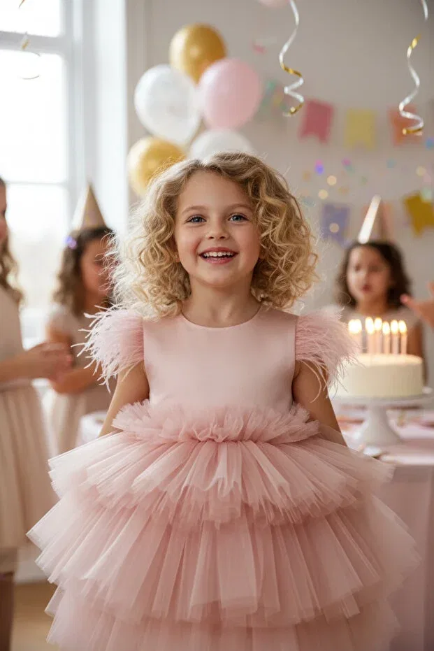 Детское платье для девочек из фатина с бантом Powder Tutu Dress Zühre Balaban, Powder Pink — фото 2