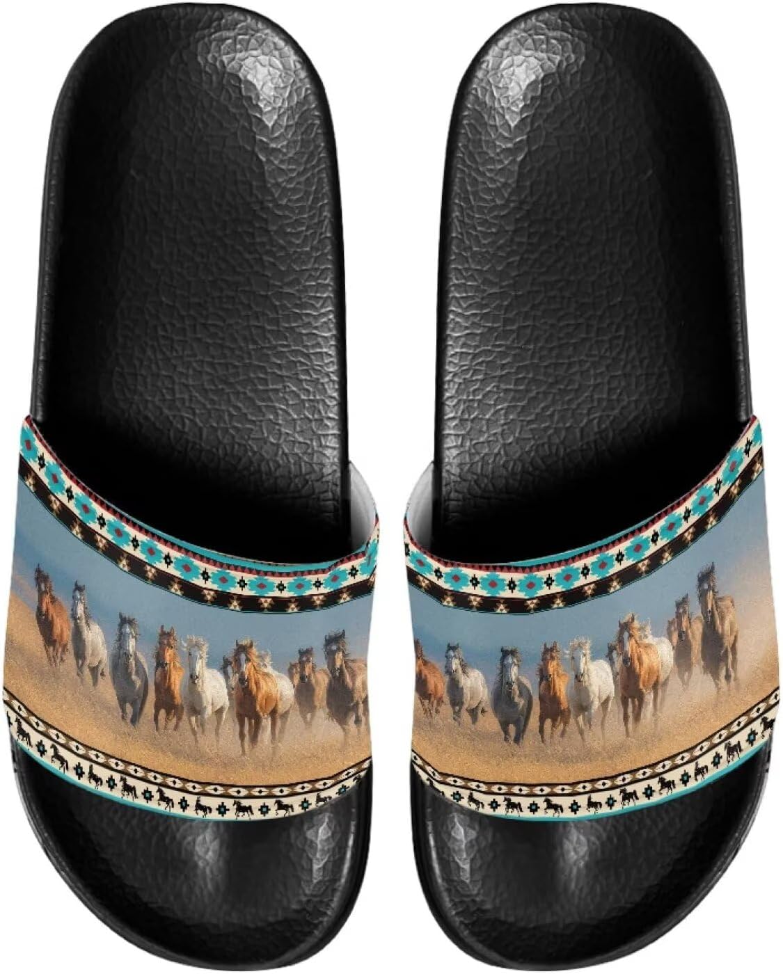 

Сандалии-шлепанцы для мужчин и женщин, с открытым носком, удобные пляжные шлепанцы на плоской подошве Judentidos, Southwest Navajo Aztec Horse