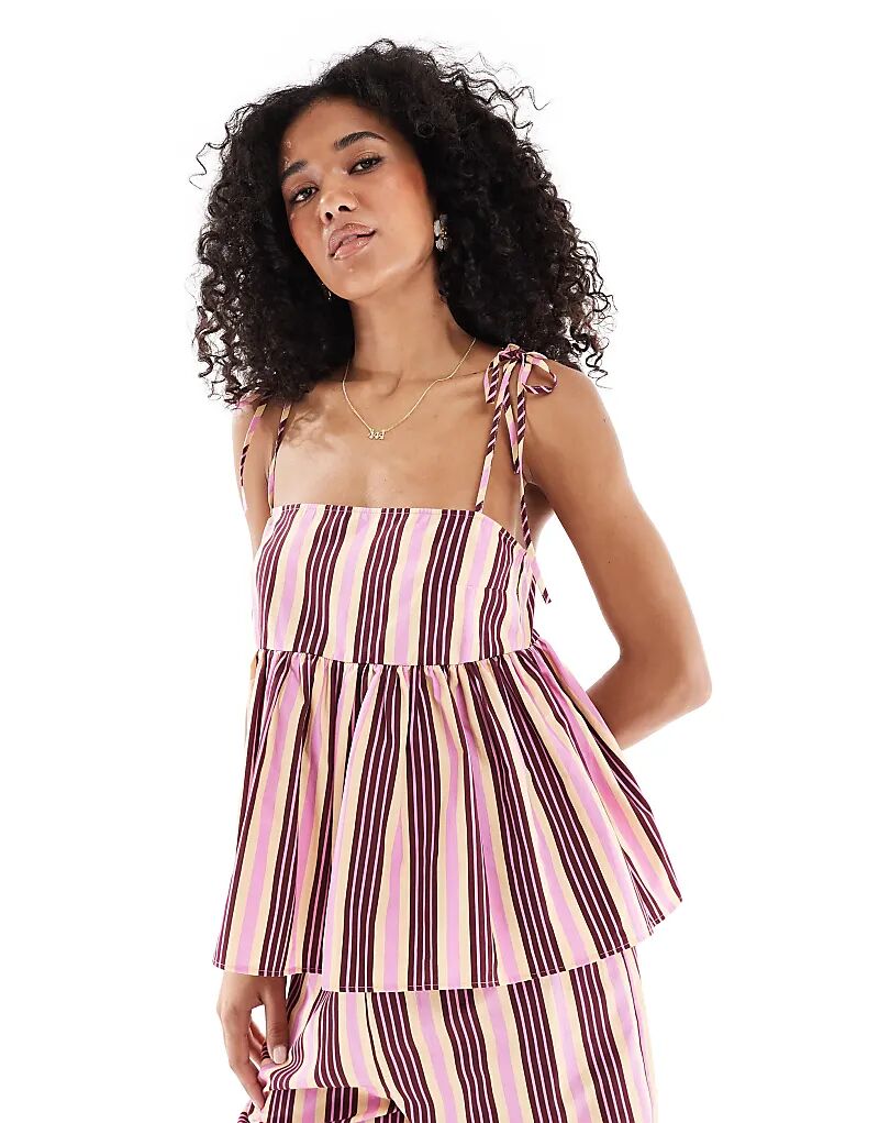 

Комбинезон-рубашка с завязками на плечах и баской ASOS DESIGN в полоску