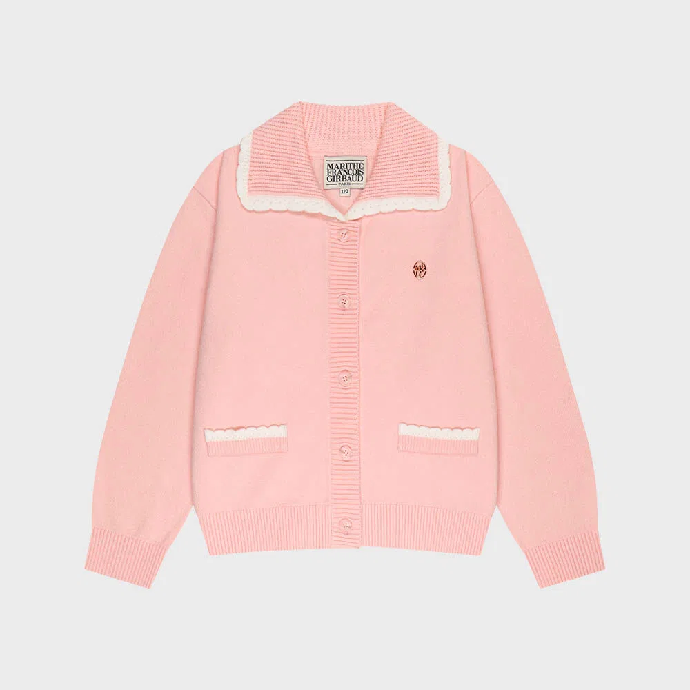 Детский кардиган с кружевным воротником розовый от Marithé Kids — фото 2
