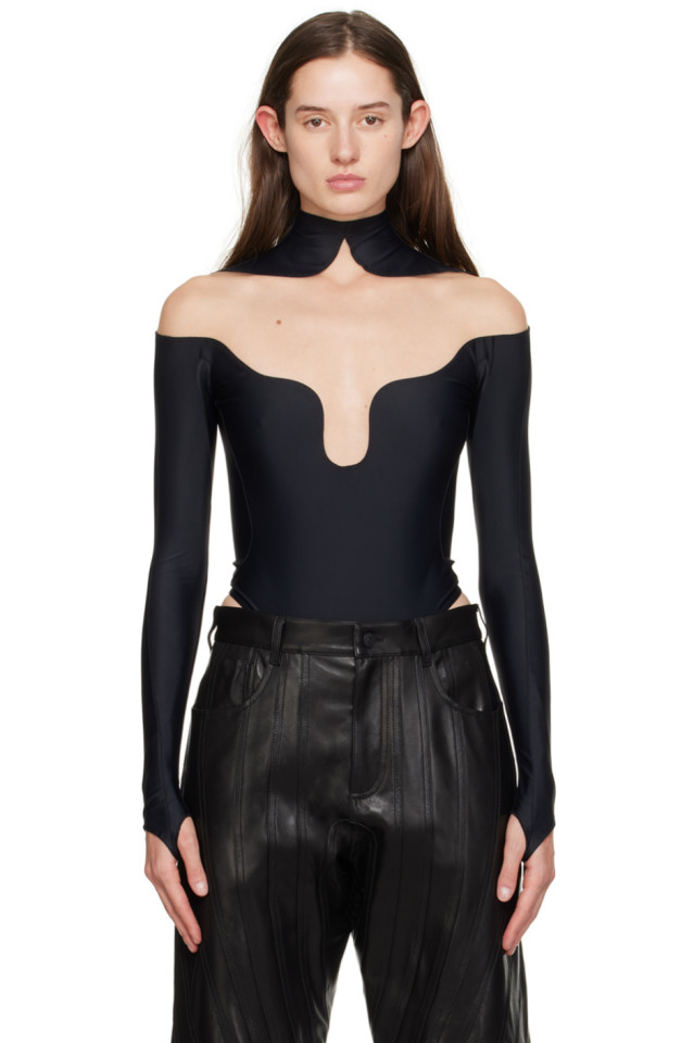 

Волнистый боди Mugler, черный