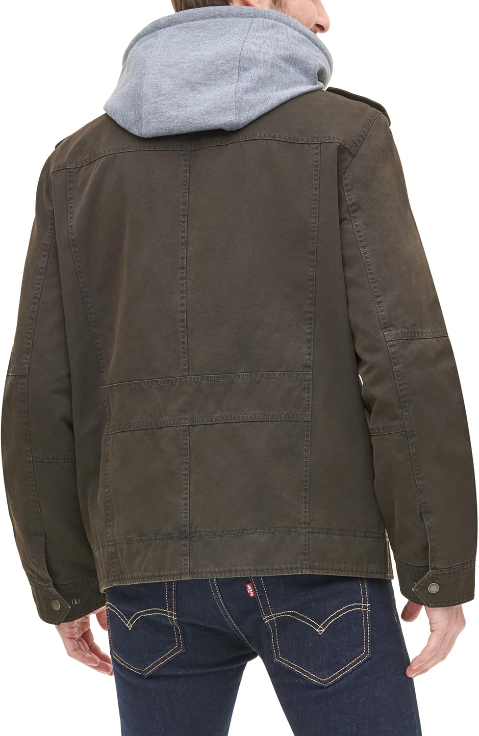 Мужская военная куртка Levi's из стираного хлопка с капюшоном (стандартные размеры, большие и высокие), Dark Brown/Sherpa Lined — фото 3