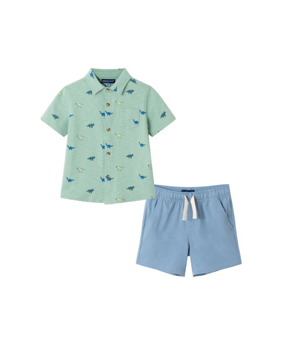 

Детский вязаный комплект для мальчиков/малышей светло-зеленого цвета с принтом динозавров, на пуговицах Andy & Evan, Lt green