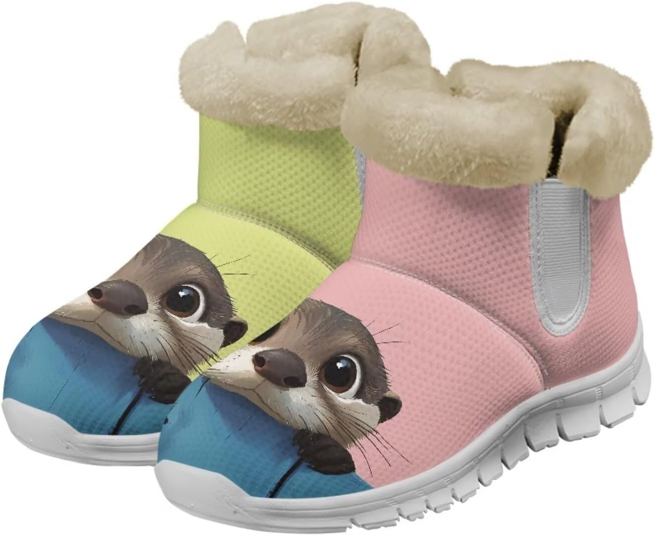 

Унисекс зимние снежные ботинки JoyLamoria, эластичные ботильоны до щиколотки, уличные, легко надеваются, удобные пушистые ботинки, Otter Print