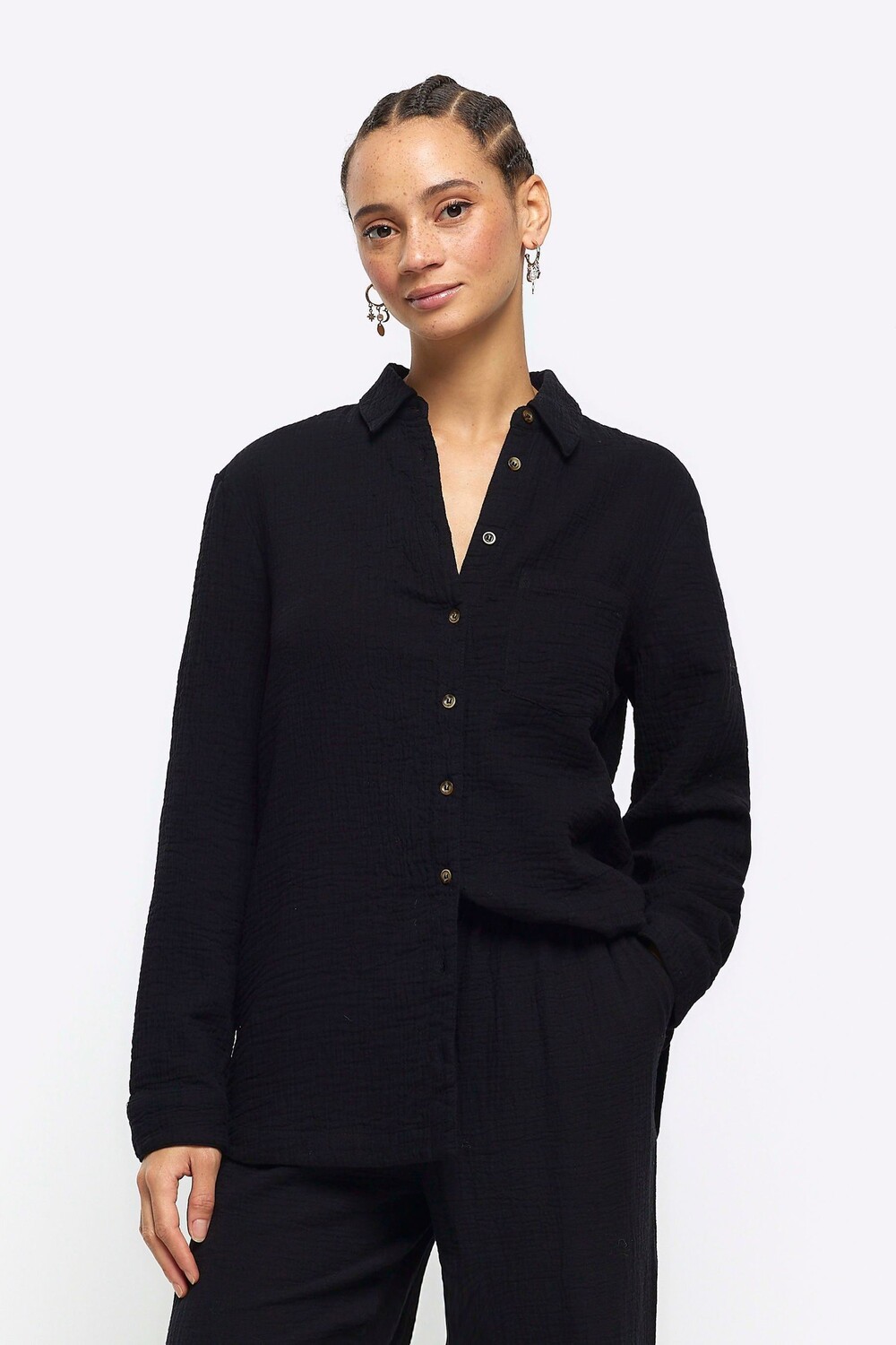 

Рубашка из фетра из льна River Island, черный