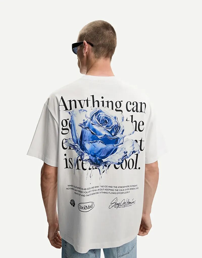 

Футболка Bershka oversize с короткими рукавами и принтом белого цвета