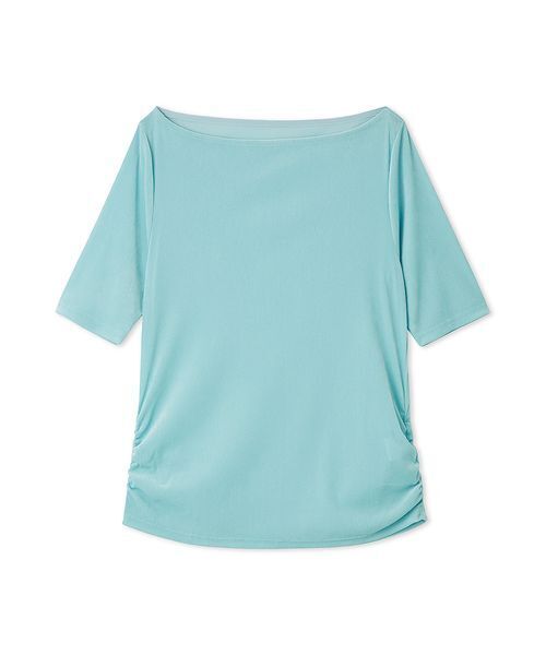 

Велюровая футболка с вырезом-лодочкой Mila Owen, светло-голубая