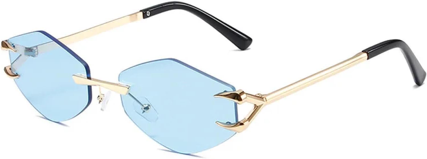 

Винтажные солнцезащитные очки без оправы для женщин, модные, асимметричной формы, в стиле панк, с градиентным покрытием, защита от УФ-излучения UV400 TVTBBVV, Gold-blue