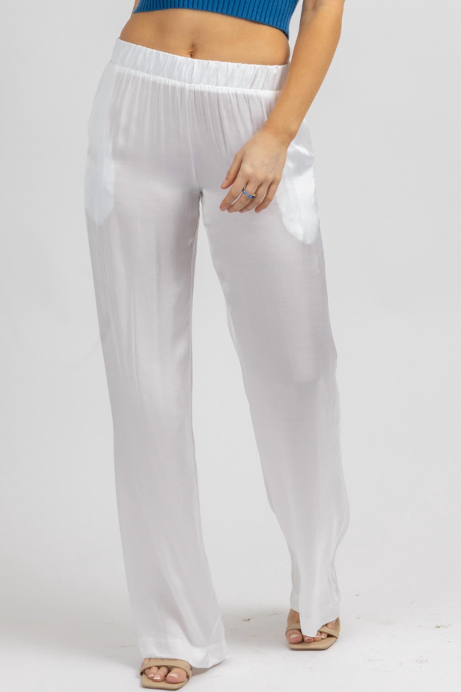 

Широкие брюки из атласа цвета Off White OLIVACEOUS