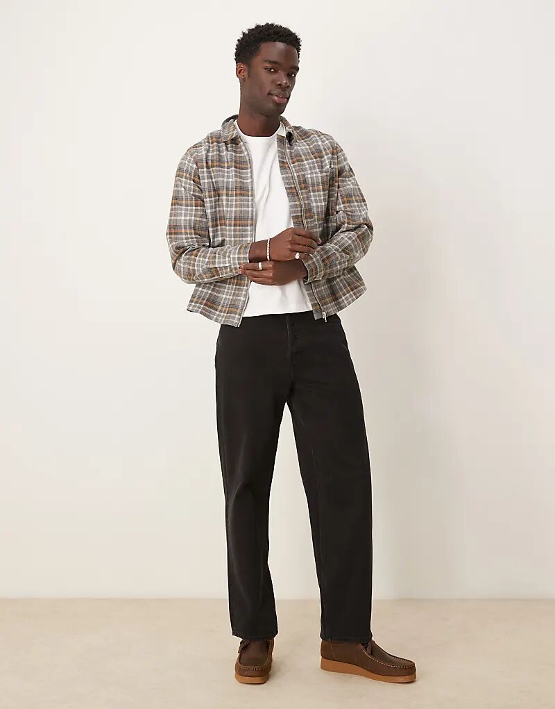 

Свободная укороченная куртка ASOS DESIGN в серо-коричневую клетку с начесом, Коричневый, Свободная укороченная куртка ASOS DESIGN в серо-коричневую клетку с начесом