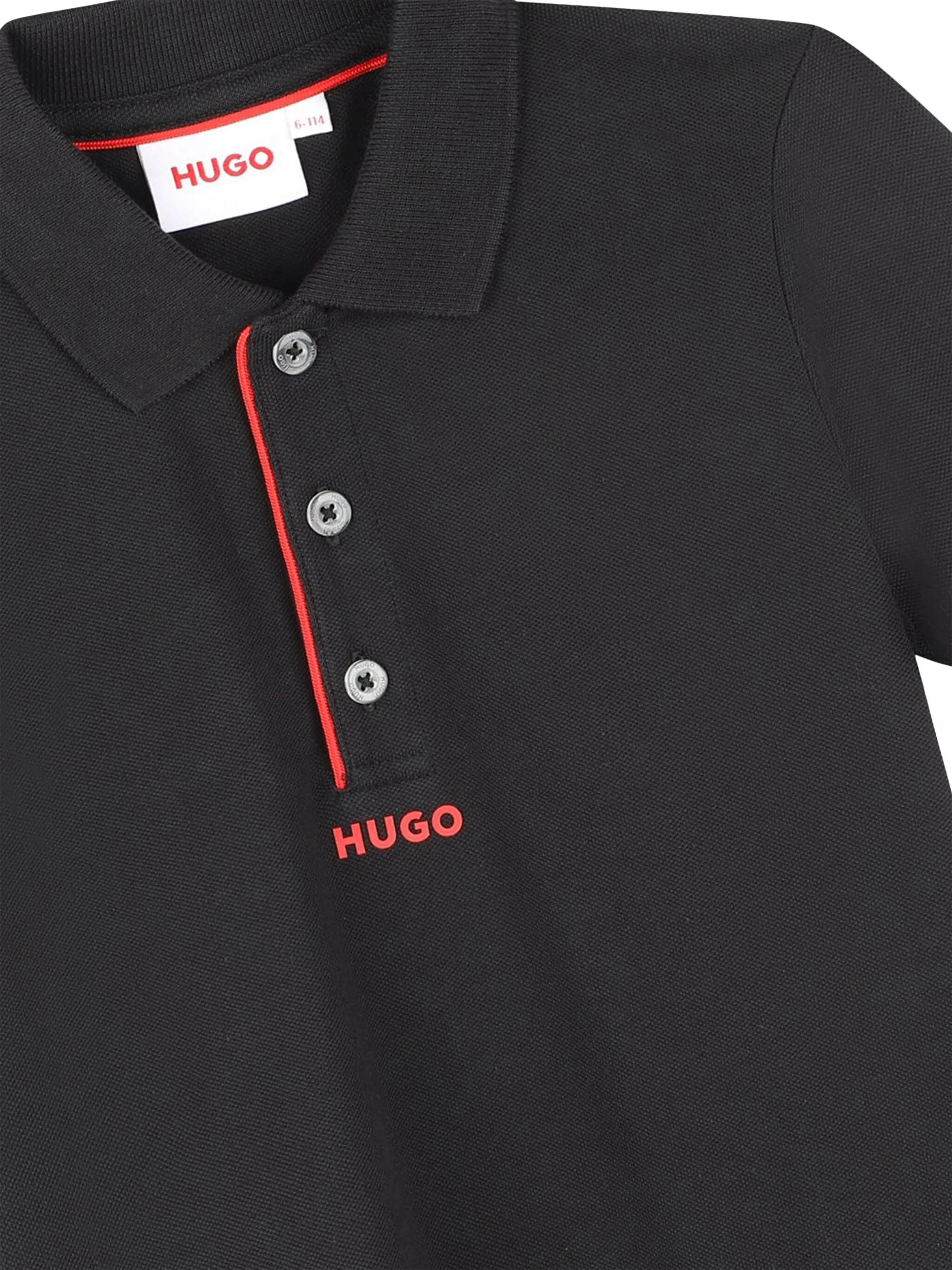 Рубашка поло из ткани пике с логотипом Hugo Kids, черный — фото 3