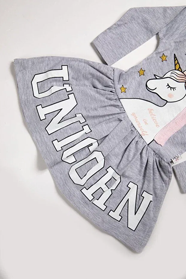 Детское платье для девочек с принтом Unicorn Mika Bebek & Çocuk, Gray — фото 3