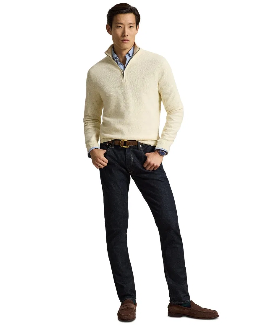 Свитер из хлопкового меланжа с воротником-гольф и молнией Polo Ralph Lauren, Andover Cream — фото 2
