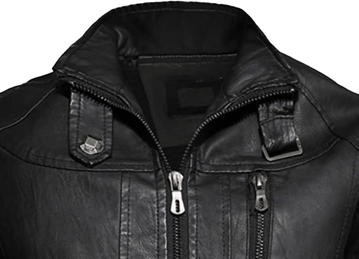 Мужское пальто из экокожи с воротником-стойкой, Zipper Windproof, чёрный — фото 4