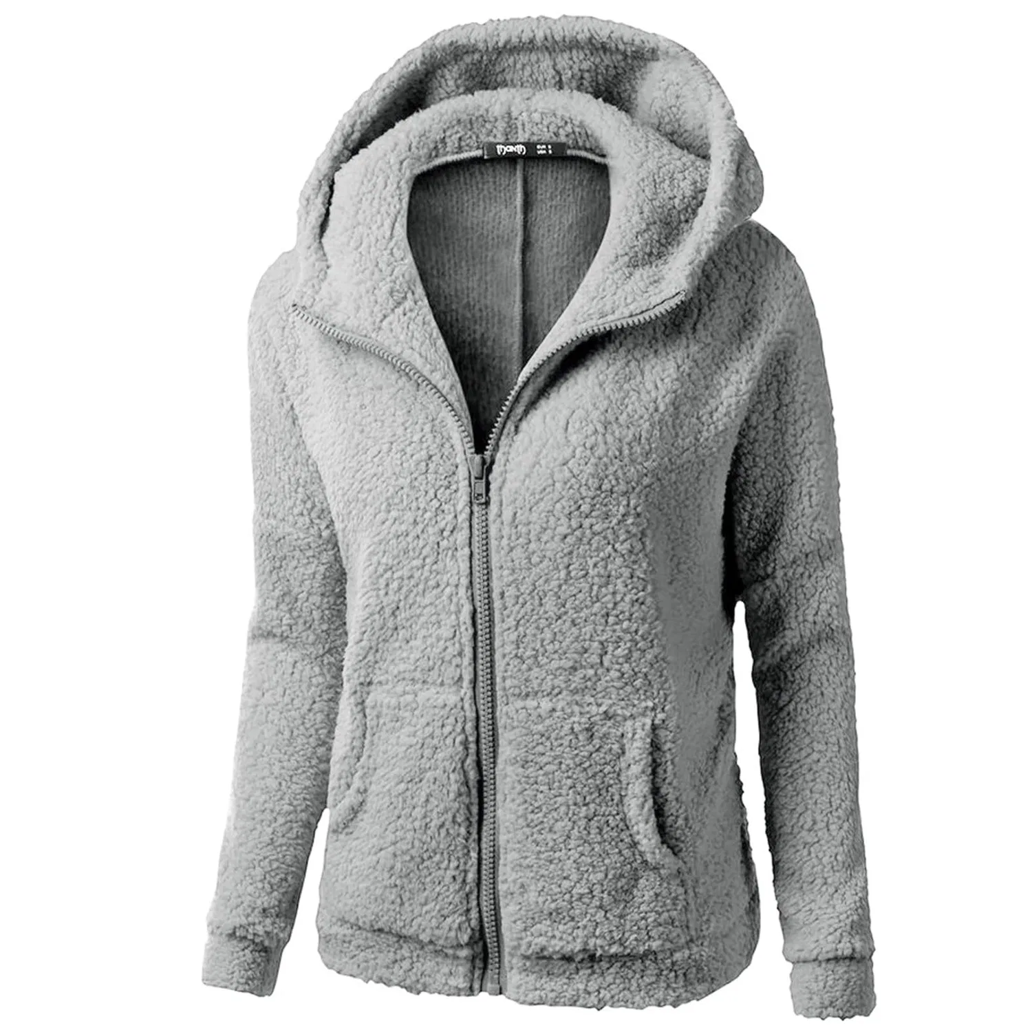 Женское утеплённое пальто с капюшоном Women Furry Fleece Coat, bright grey (ral 7035)