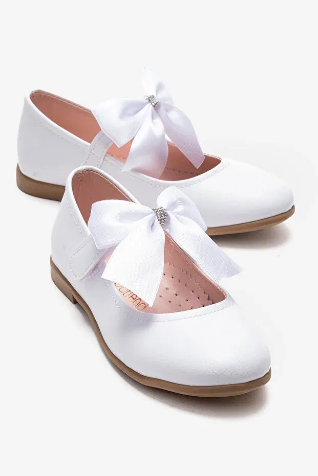 Детские балетки для девочек с коротким каблуком Ccway Ayakkabi, White
