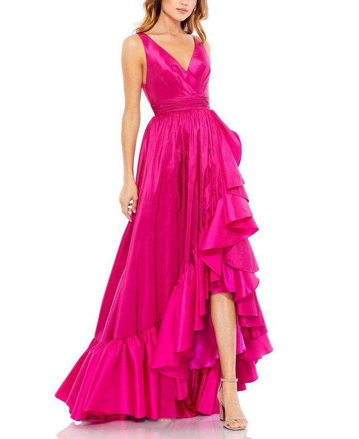 

Платье Mac Duggal из тафты с рюшами и высоким вырезом, розовый