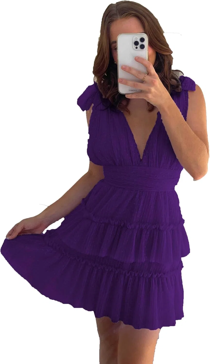 Женское коктейльное платье из тюля с бантами YHW25, Plum