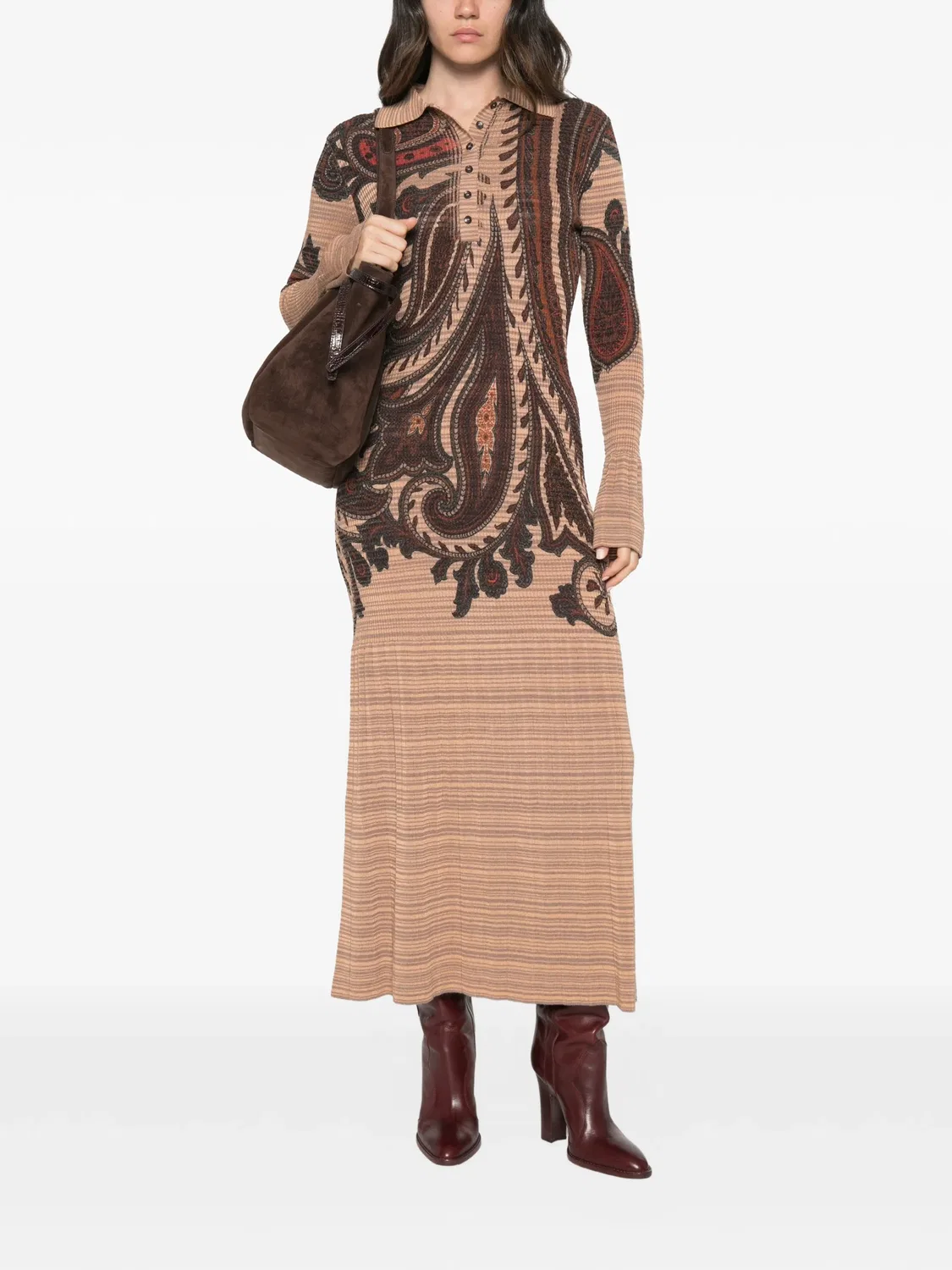 Платье-макси с узором пейсли ETRO, коричневый — фото 2