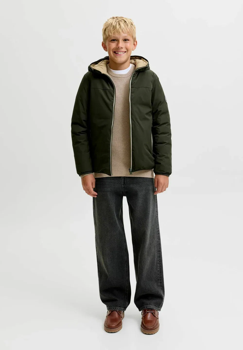 Strickpullover mit rundhals Strickpullover mit rundhals für jungs - джемпер Jack & Jones Junior, Greige