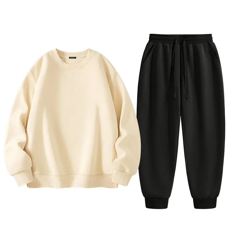 Детский комплект свитшотов Unisex Crew Neck Moderate MINISO, Light Beige Blank + Black Blank