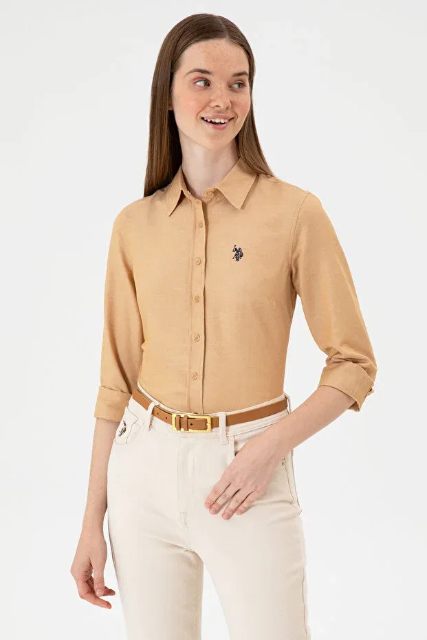 Женская рубашка с длинным рукавом U.S. Polo Assn., Camel — фото 3