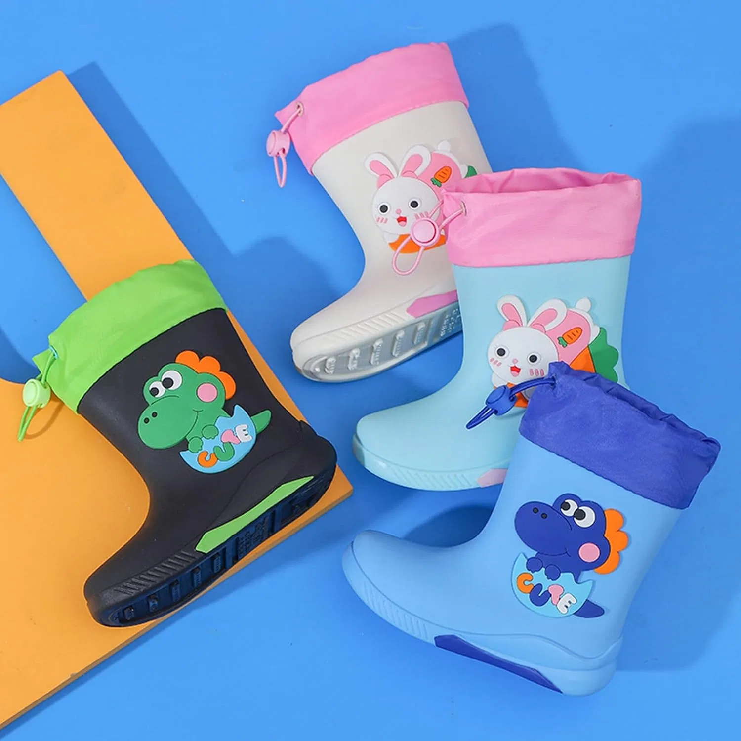 Детские сапоги для девочек с принтом кролика Rain Boots, Light Blue — фото 4