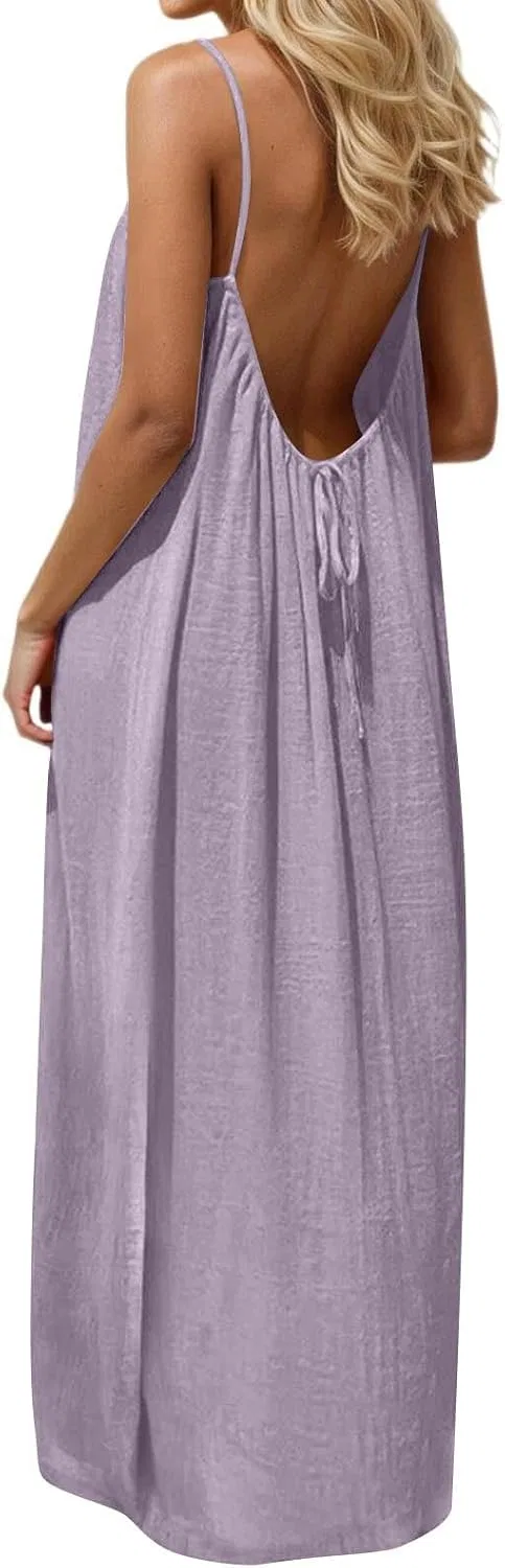 Женское платье с открытой спиной V-образным вырезом Casual Summer, Purple — фото 4