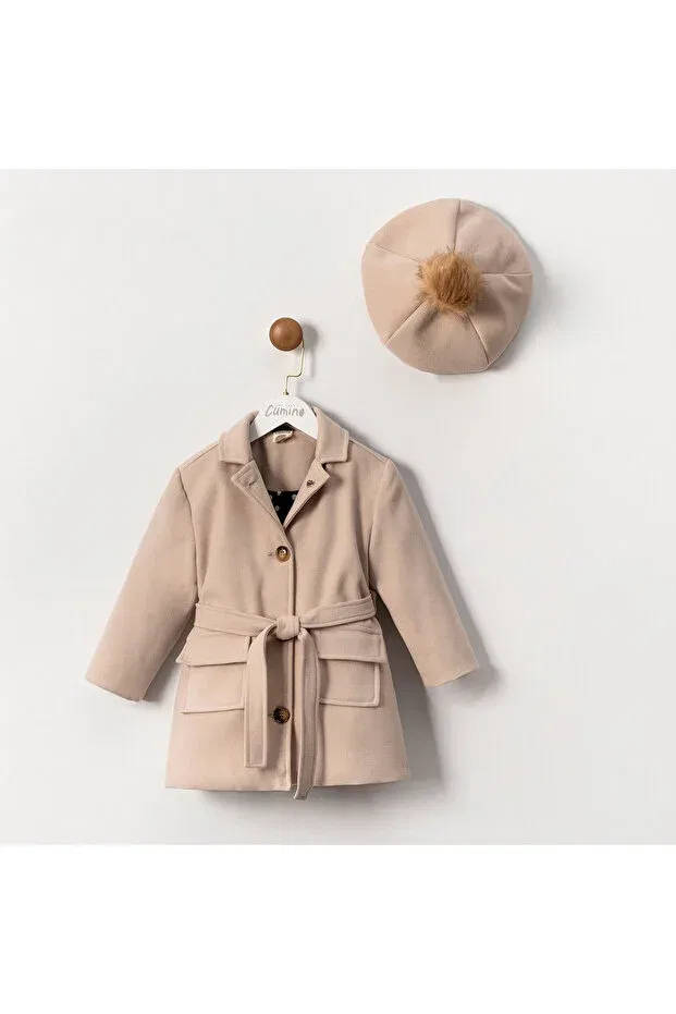 Детское пальто для девочек с поясом Mildred red beige hat girl's coat 2-3-4-5 years Generic Brands, Beige