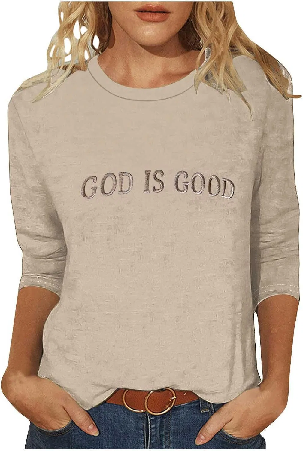 Женская футболка с длинным рукавом God is Good, бежевый