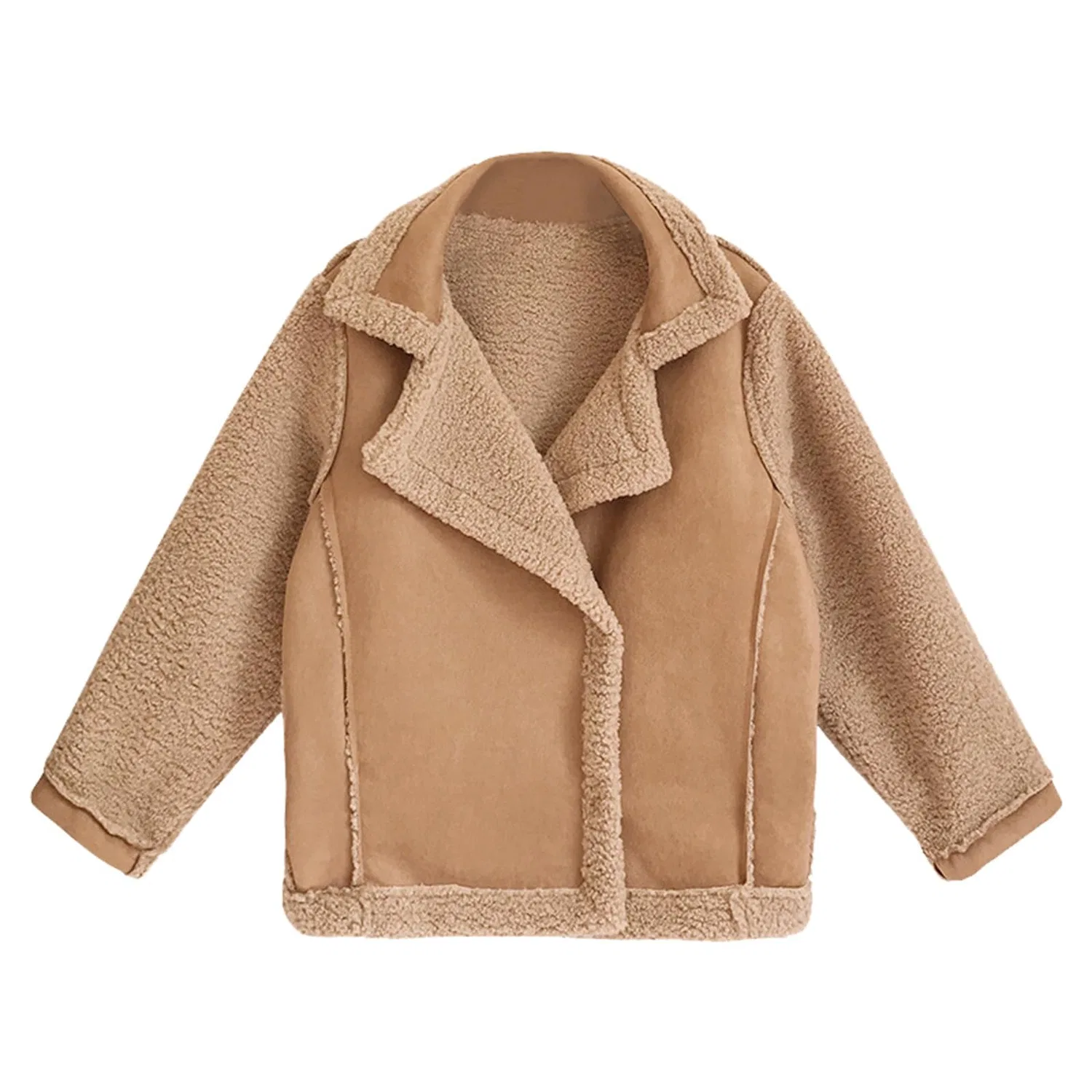 Женское пальто из овчины с пуговицами Lambswool Sheepskin, Dark Khaki — фото 2