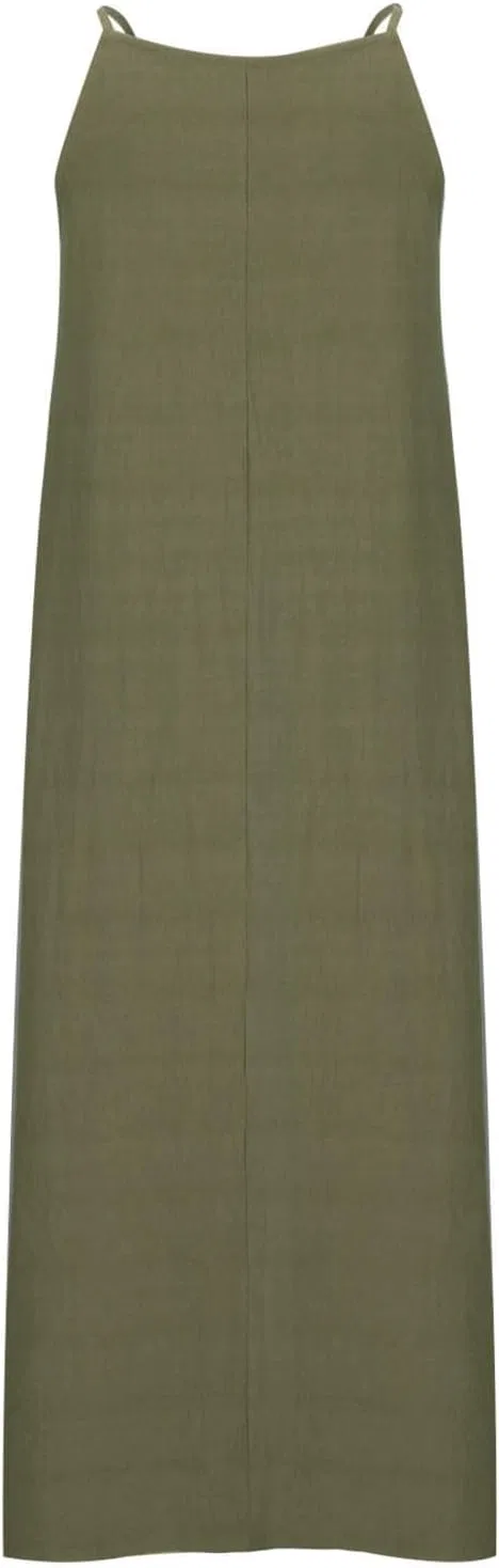 Женское летнее льняное платье на бретелях макси, Army Green — фото 4