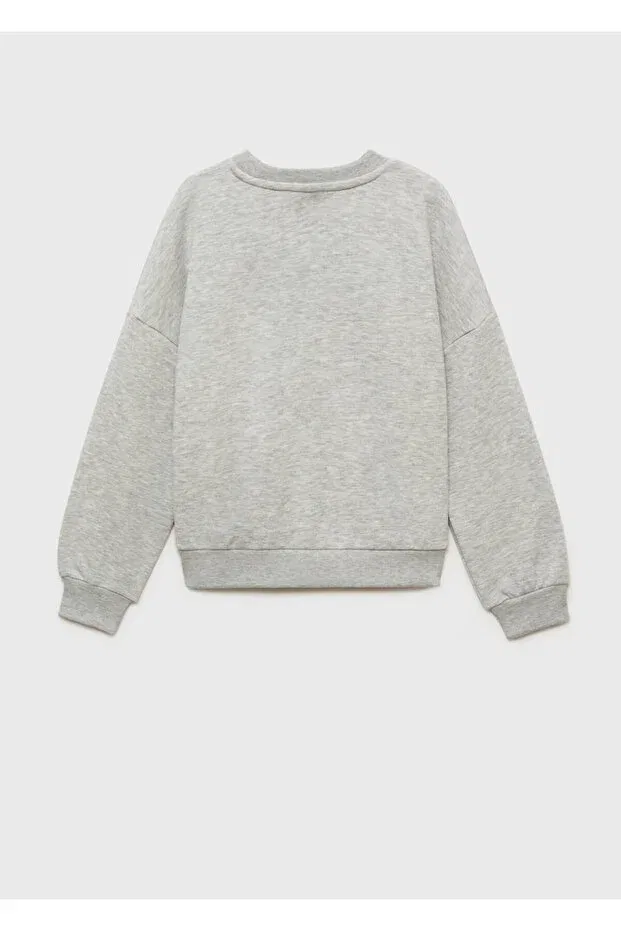 Детские свитшот для девочек хлопковый Message Embroidered Cotton Sweatshirt Mango Kids, Light Grizzled Gray — фото 4