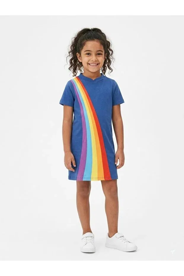 Детское платье для девочек хлопковое Rainbow Color Dress Miniminnakkidswear, Navy Blue