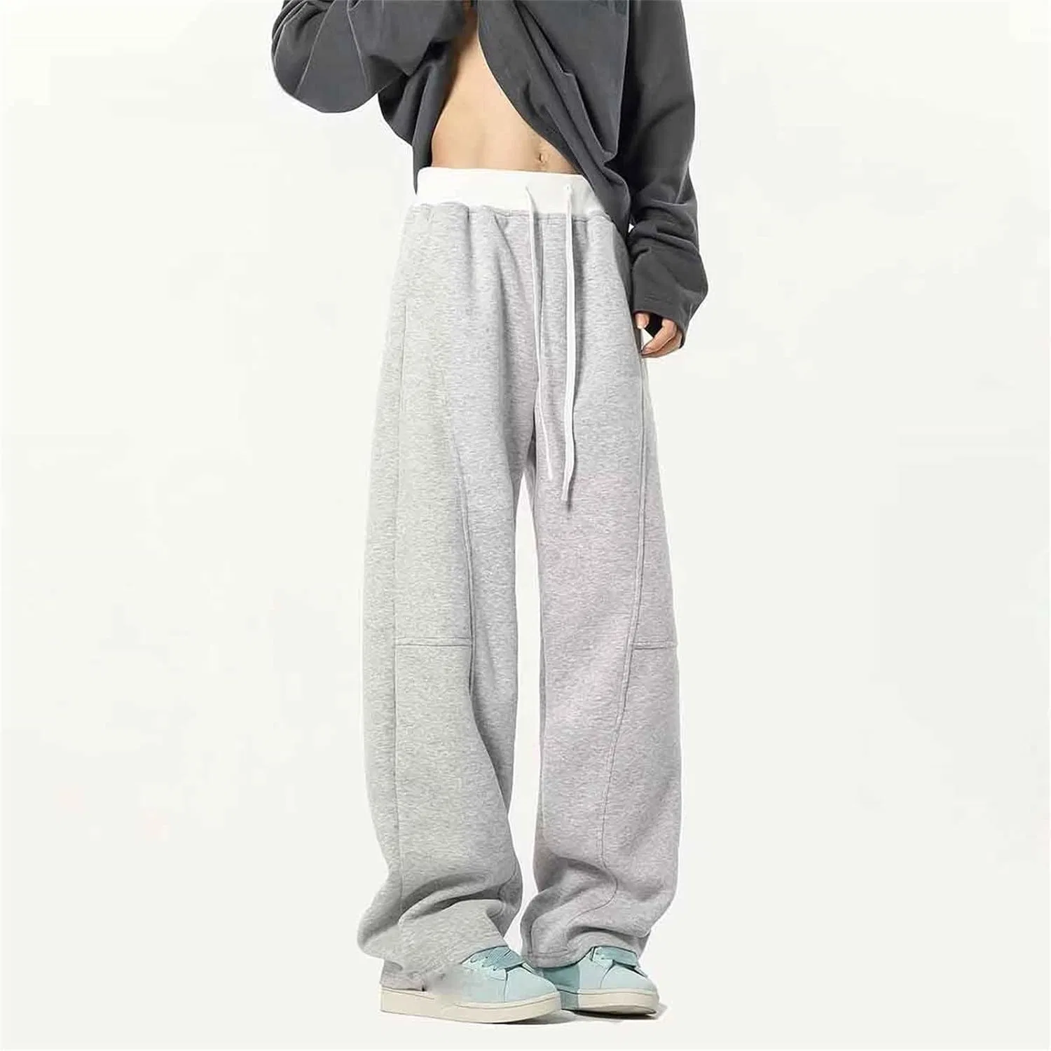 Мужские свободные спортивные штаны с прямыми штанинами, модель Baggy Sweatpants, серый — фото 2