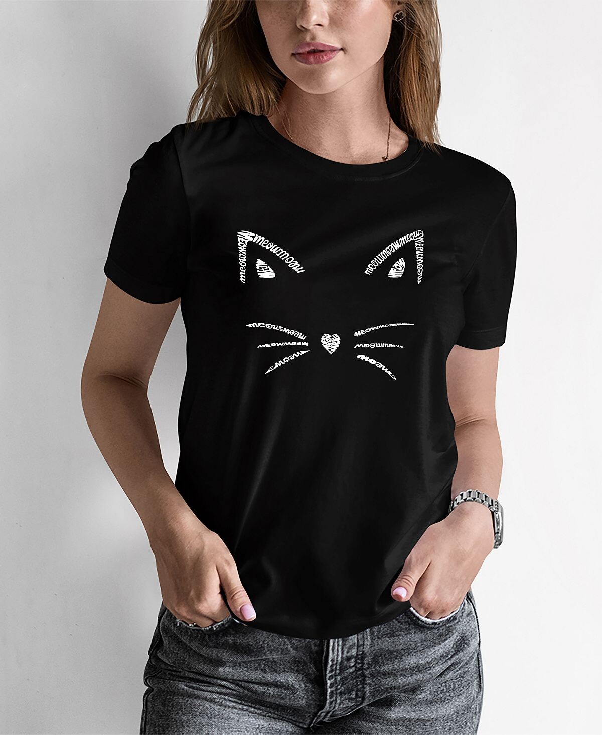 

Женская футболка с надписью word art whiskers LA Pop Art, черный