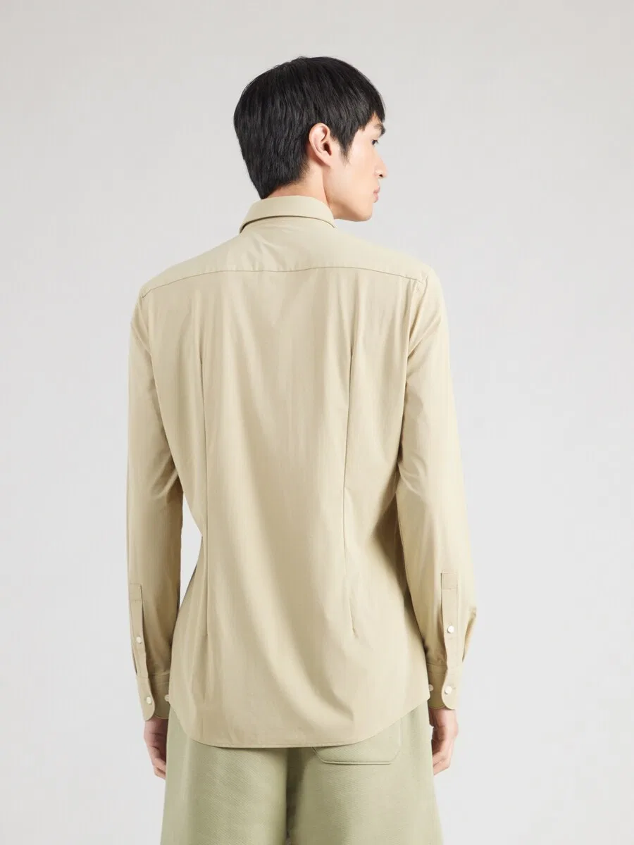 Рубашка BOSS Slim fit Button Up Shirt 'Hank' бежевого цвета — фото 4