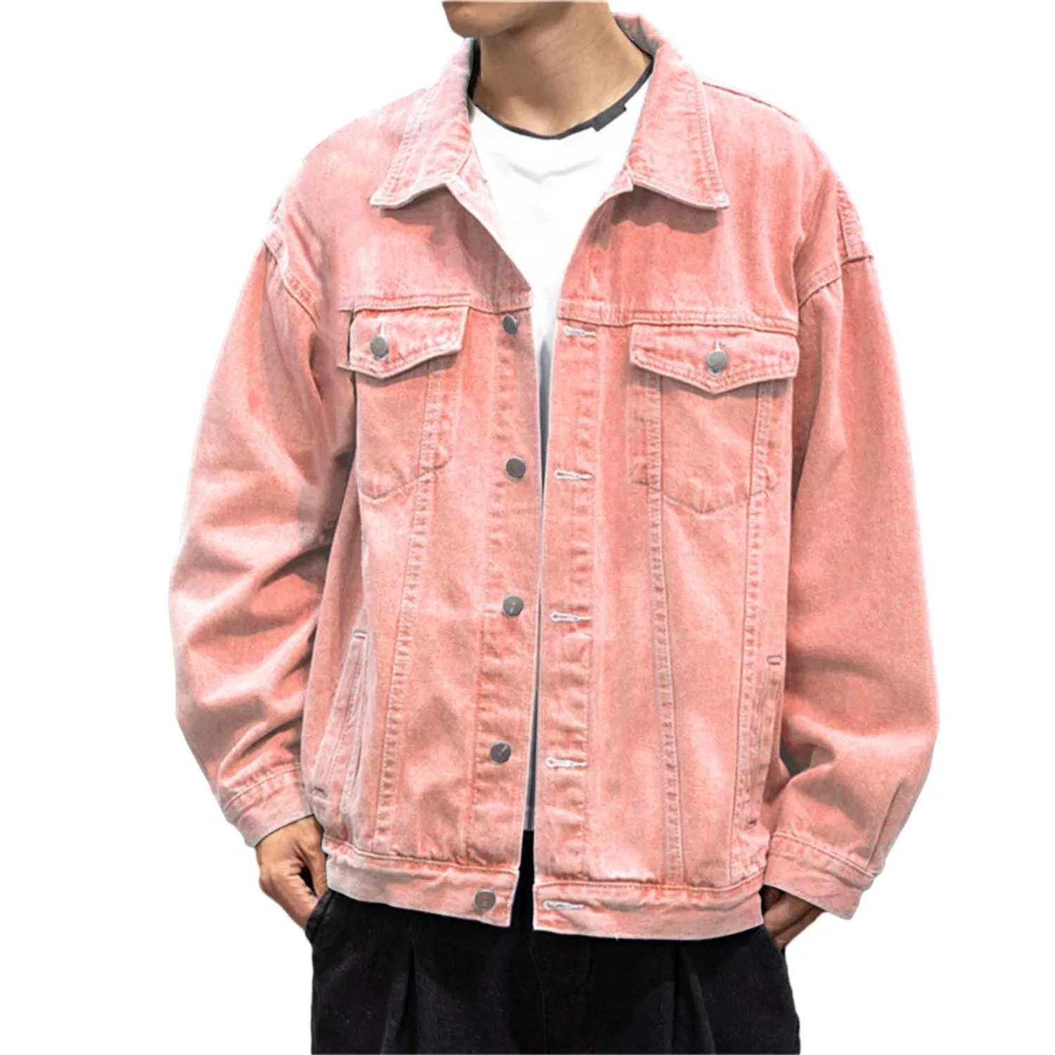 Мужская джинсовая куртка с длинным рукавом, классическая, Colour: Pink