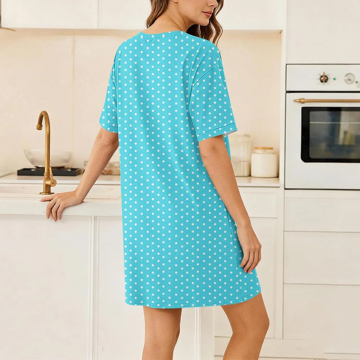 Женское летнее платье миди с горошком A-line, Light Blue — фото 3