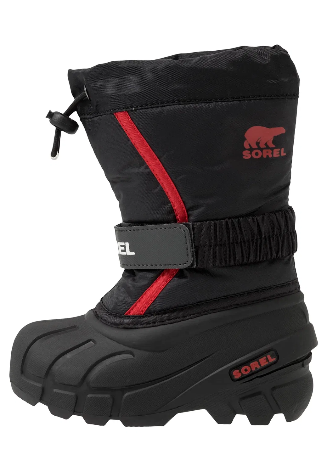 Детские зимние ботинки унисекс с эффектом снежной бури Sorel, Black/Bright Red — фото 2