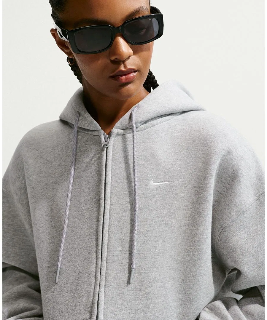 Худи Nike Studio Fleece с капюшоном и полной молнией, оверсайз, Dk Grey Heather/Sail — фото 3