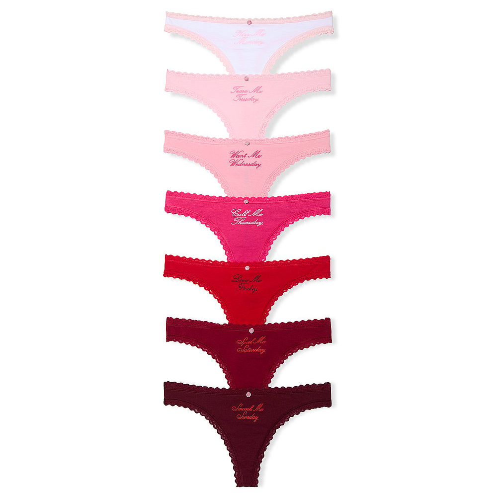 Набор трусов Victoria's Secret Cotton Lace-Trim Thong, 7 предметов, мульти