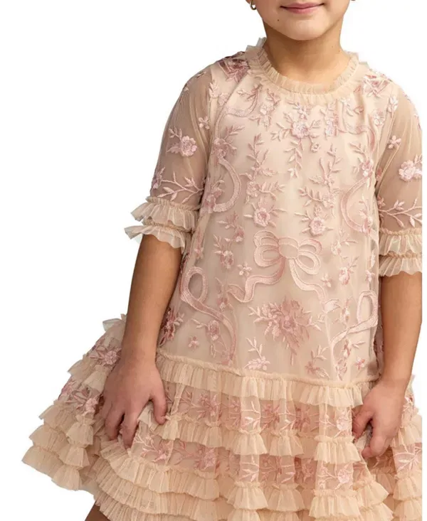Детское платье для девочек с вышивкой Mac DUGGal, Porcelain — фото 3