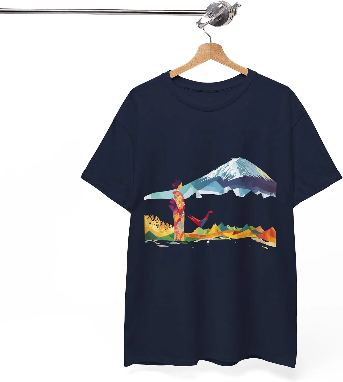 Футболка с журавлем и Фудзи, unisex, хлопок, Navy — фото 2