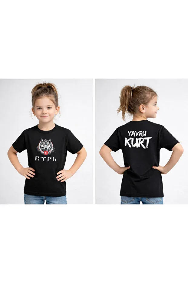 Детская футболка для девочек с принтом Baby Wolf Written Unique Design, Black — фото 4